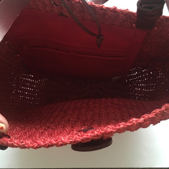 Vintage Red Natural Straw Tote Bag - Picture 6 of 12